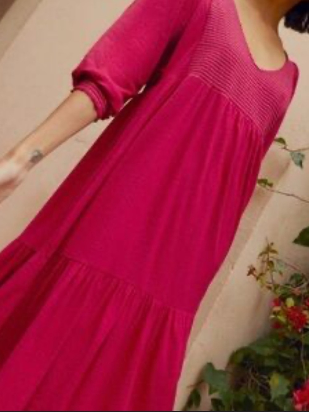 Anthro Nation LTD Rona Smocked Puff Sleeve Tiered Midi Dress Size Small Berry